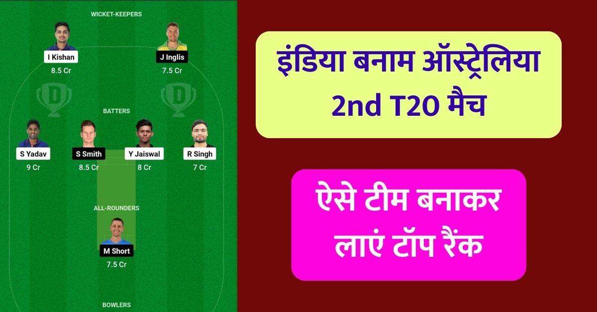 IND vs AUS Dream11 Prediction: इंडिया बनाम ऑस्ट्रेलिया 2nd T20 मैच में ऐसे टीम बनाकर लाएं टॉप रैंक