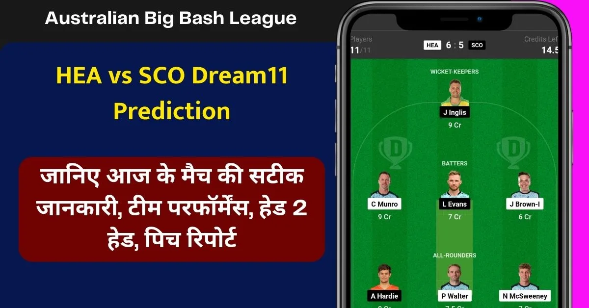 HEA vs SCO Dream11 Prediction: जानिए आज के मैच की सटीक जानकारी, टीम परफॉर्मेंस, हेड 2 हेड, पिच रिपोर्ट, टॉप पिक, Dream11 टीम, कप्तान एंव उपकप्तान