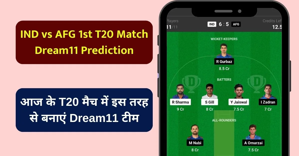 IND vs AFG 1st T20 Match Dream11 Prediction: जानिए आज के मैच की सटीक जानकारी, इस तरह से बनाएं Dream11 टीम, इस खिलाड़ी को बनाएं कप्तान एंव उपकप्तान