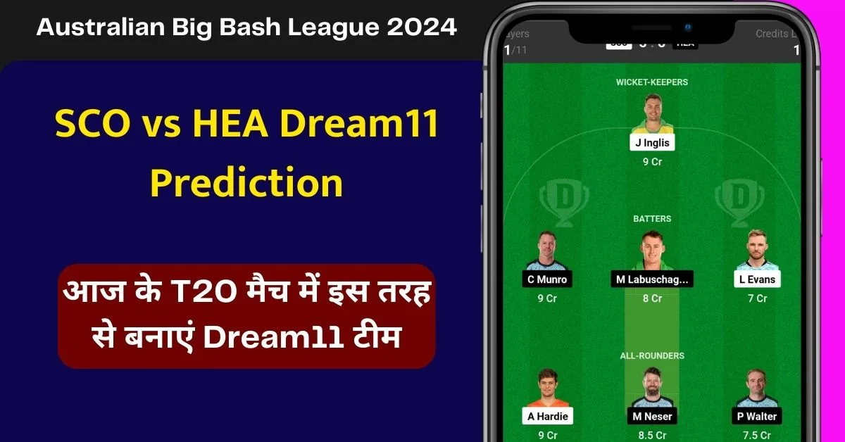 SCO vs HEA Dream11 Prediction: आज के T20 मैच में इस तरह से बनाएं Dream11 टीम, इस खिलाड़ी को बनाएं कप्तान एंव उपकप्तान - Australian Big Bash League 2024