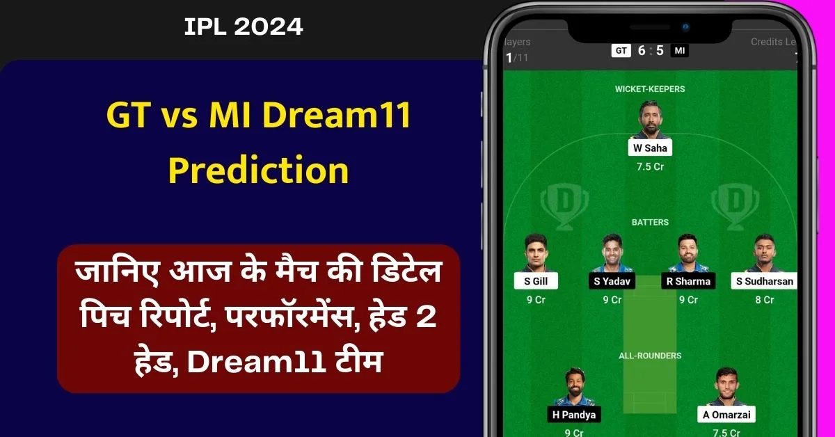 GT vs MI Dream11 Prediction: जानिए आज के मैच की डिटेल पिच रिपोर्ट, परफॉरमेंस, हेड 2 हेड, Dream11 टीम, कप्तान एंव उपकप्तान