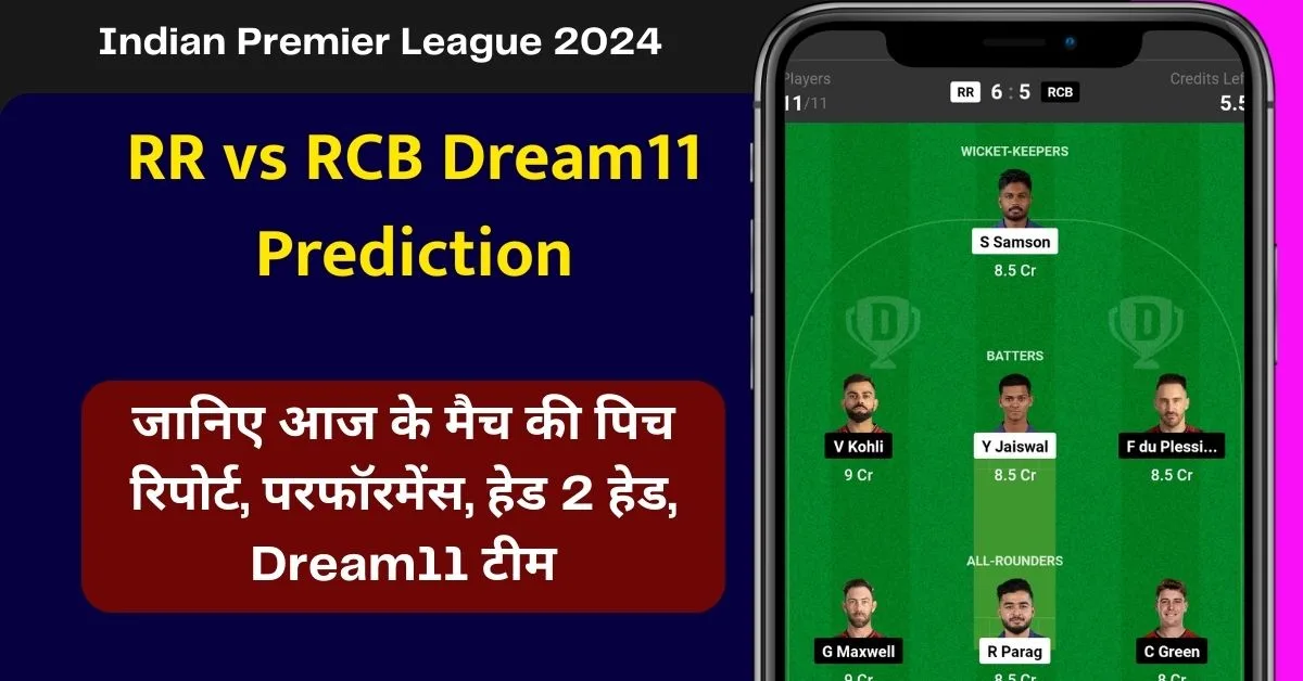 RR vs RCB Dream11 Prediction: जानिए आज के मैच की पिच रिपोर्ट, परफॉरमेंस, हेड 2 हेड, Dream11 टीम, कप्तान एंव उपकप्तान